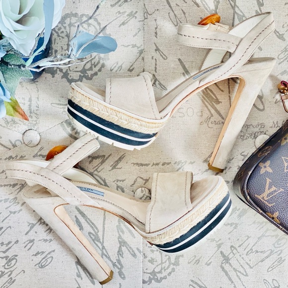 Prada Shoes - Prada Natural Microsole Suede Platform Sandals